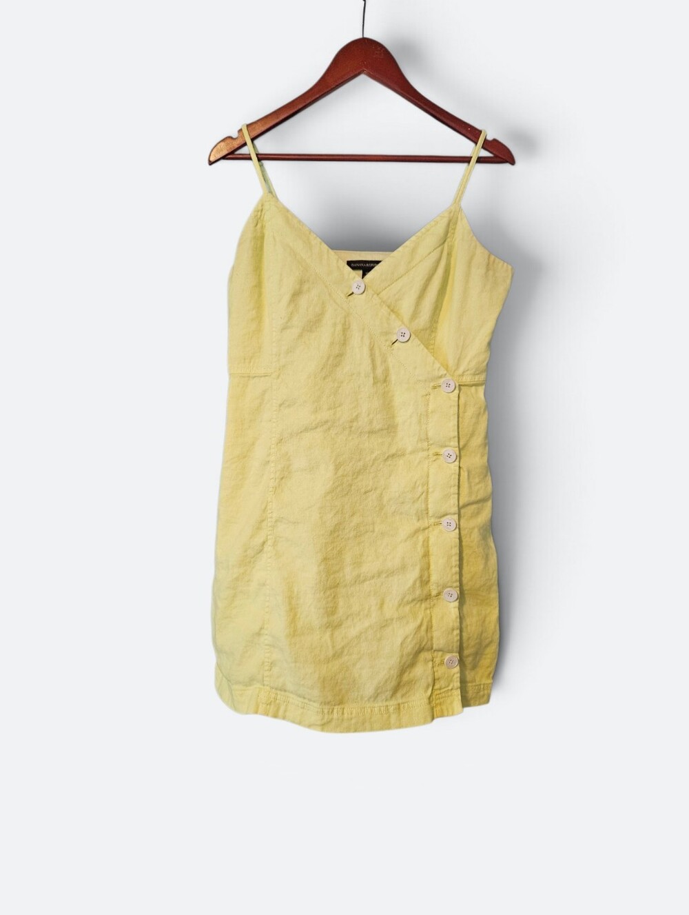 Banana Republic Linen Asymmetric Button V-Neck Linen Shift Wrap Mini Dress 10